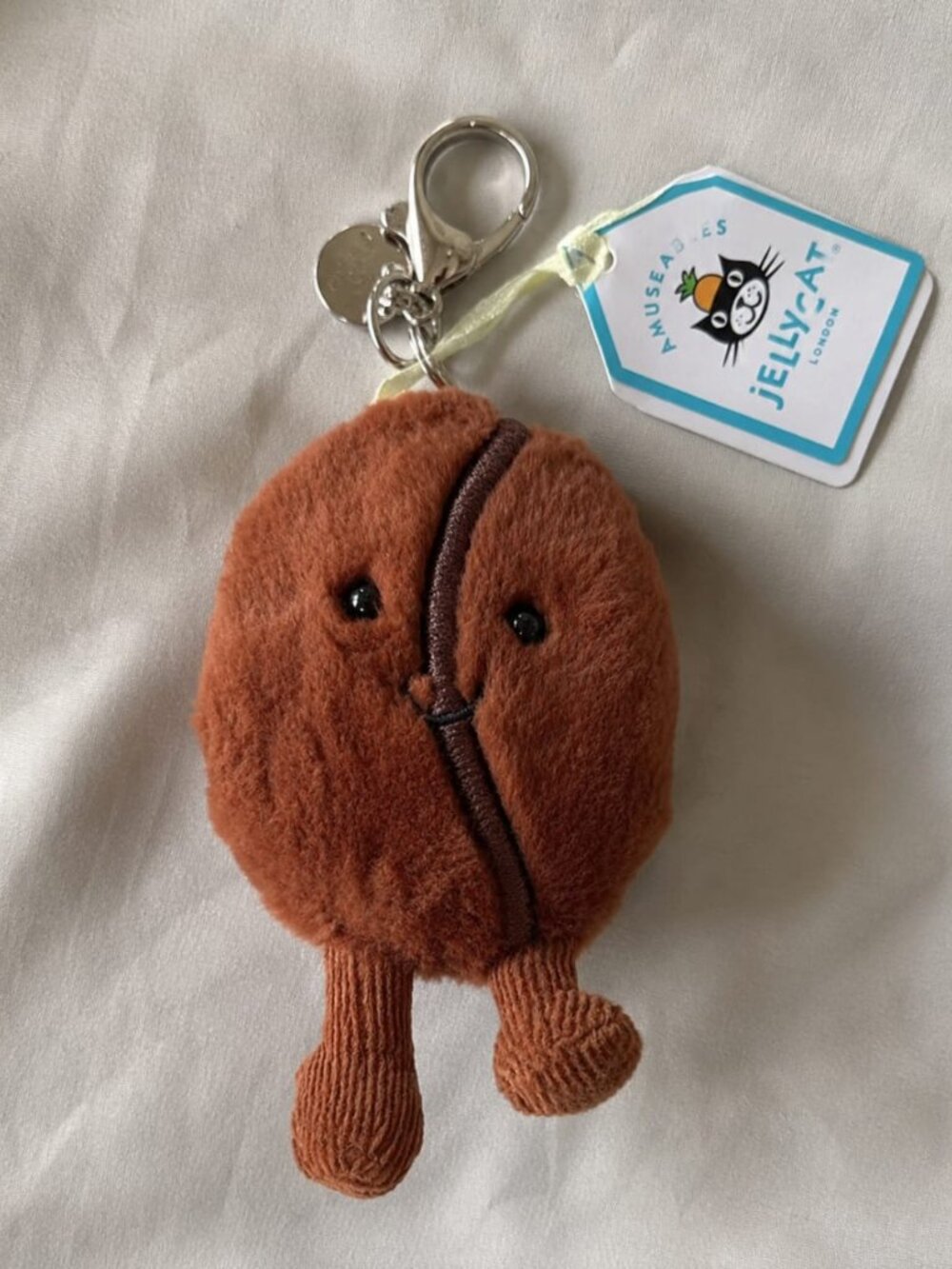 Jellycat Amuseables Coffee Bean Bag Charm Plush Keychain NWT With Dust Bag - Picture 2 of 5